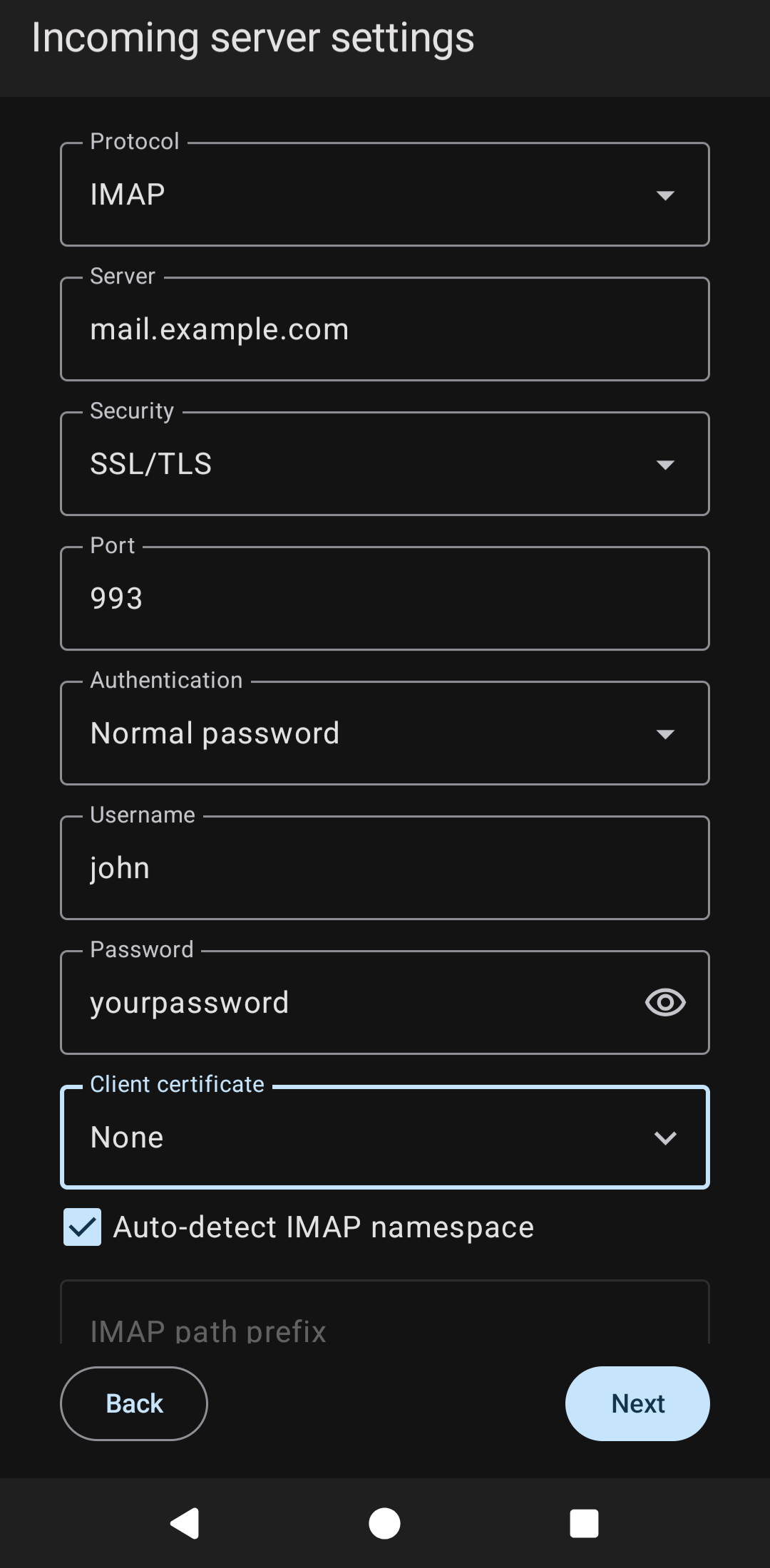 Thunderbird IMAP Settings