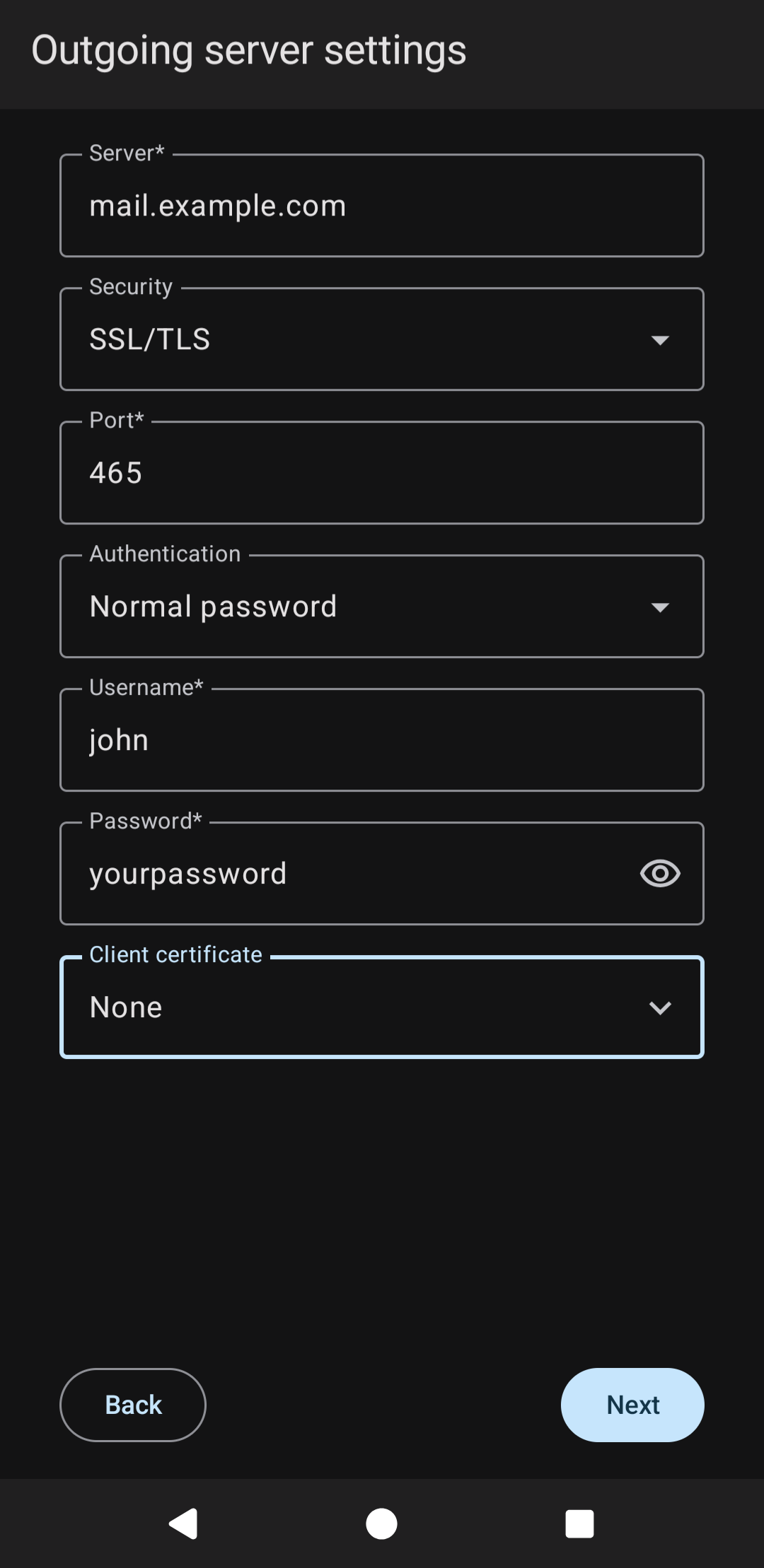 Thunderbird SMTP Settings